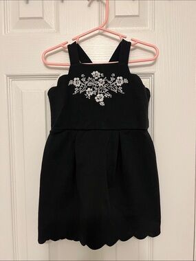 Janie and Jack Black Dress with White Floral Embroidery